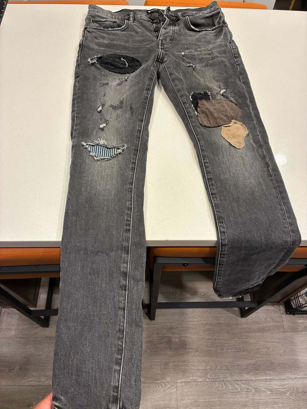 Purple Brand P001 Black Resin Patched Distressed Denim Jeans WBPW222 Size 30